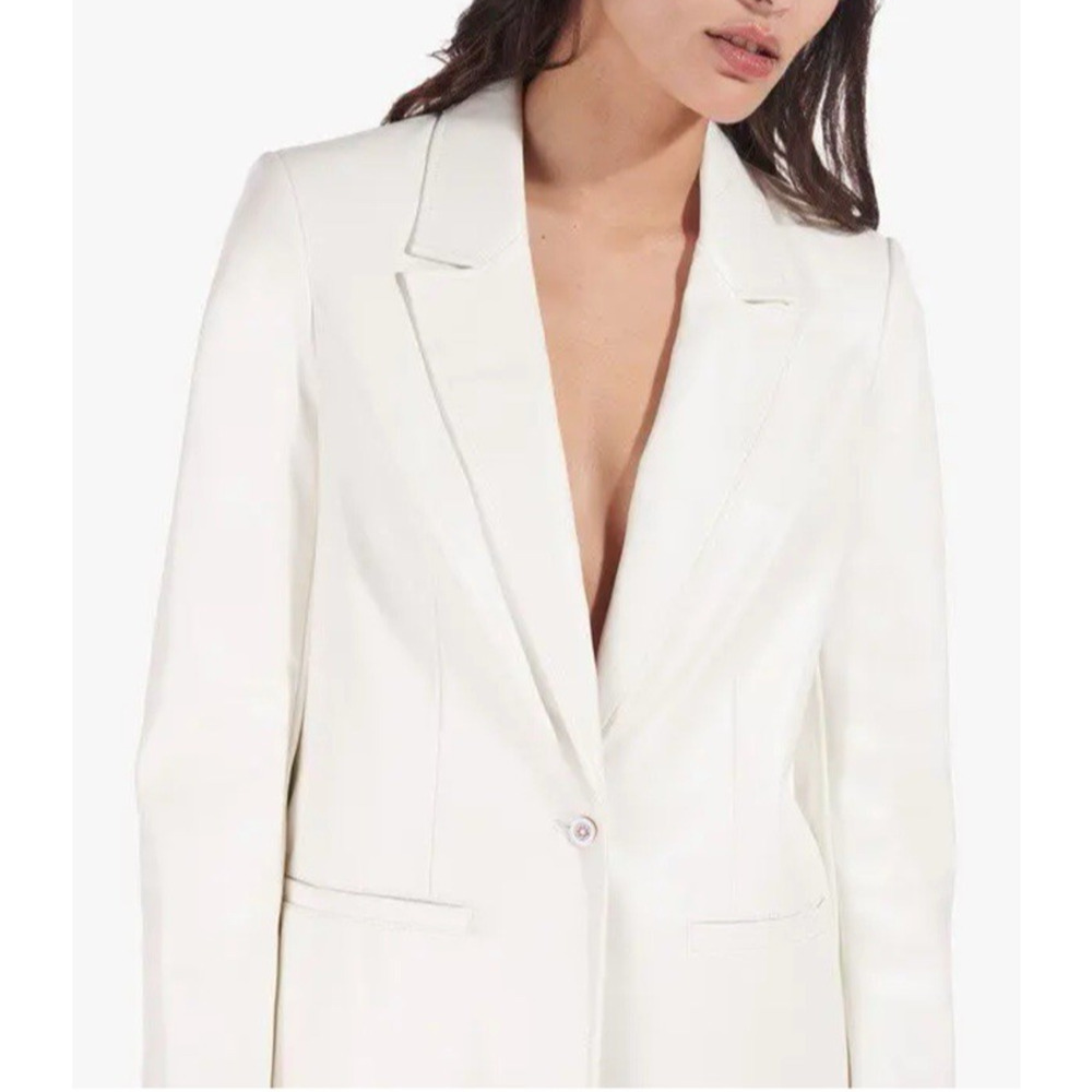 Staud Madden Blazer Faux Vegan Leather White Jacket Preppy Academia Size XL New